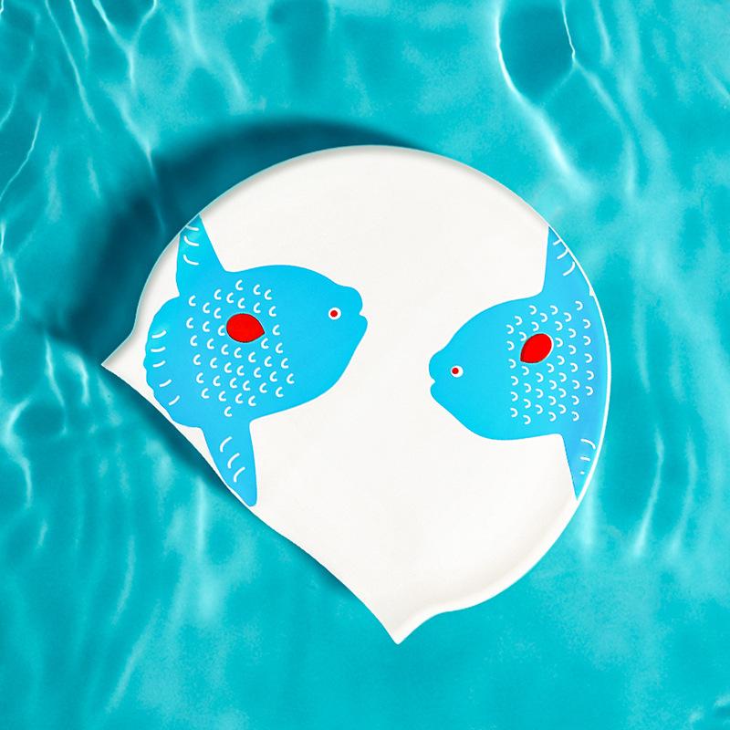 Large Swimming Caps Kids Ear Protection Long Hair Waterproof Silicone Swim Cap Swimming Hats Carton Print Swimming Accessories