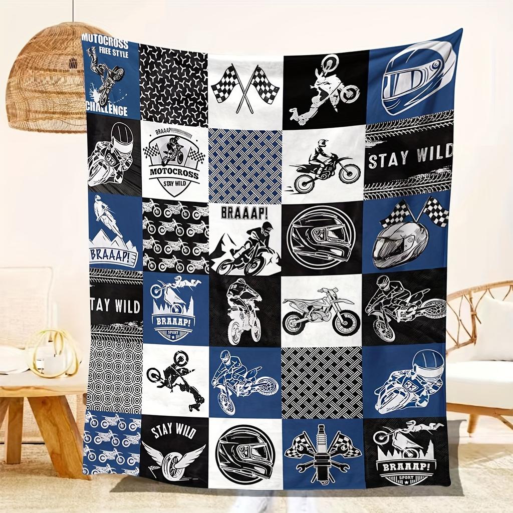 Motocross Rider Print Throw Blanket for Boys, Teens, Sofa, Bed, Office, Travel, and Ideal Sports Gift