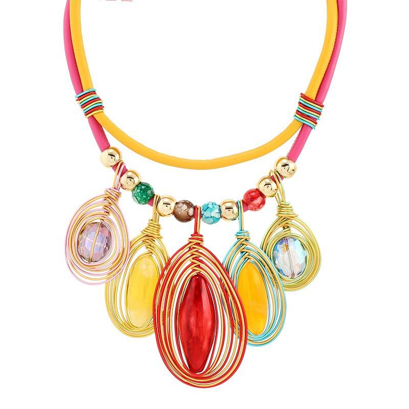Exaggerated Fashion Crystal Multi-layer Necklace Earrings Set Female Handmade Tribe Festival Stage Accessories