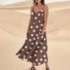 Women's Casual V Neck Dot Print Sleeveless Pocket Suspender Dress