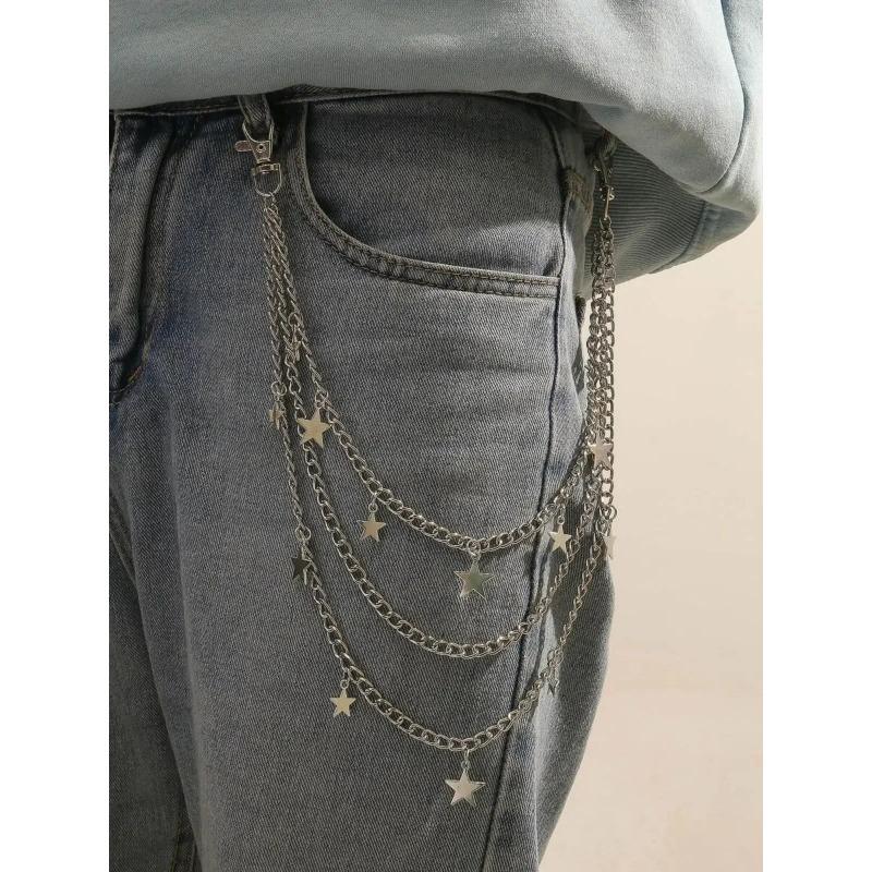 Punk Multi Layer Waist Chain Hip Hop Star Decor Pant Chain Adjustable Buckle Trousers Accessory For Daily Street Styling Outfit