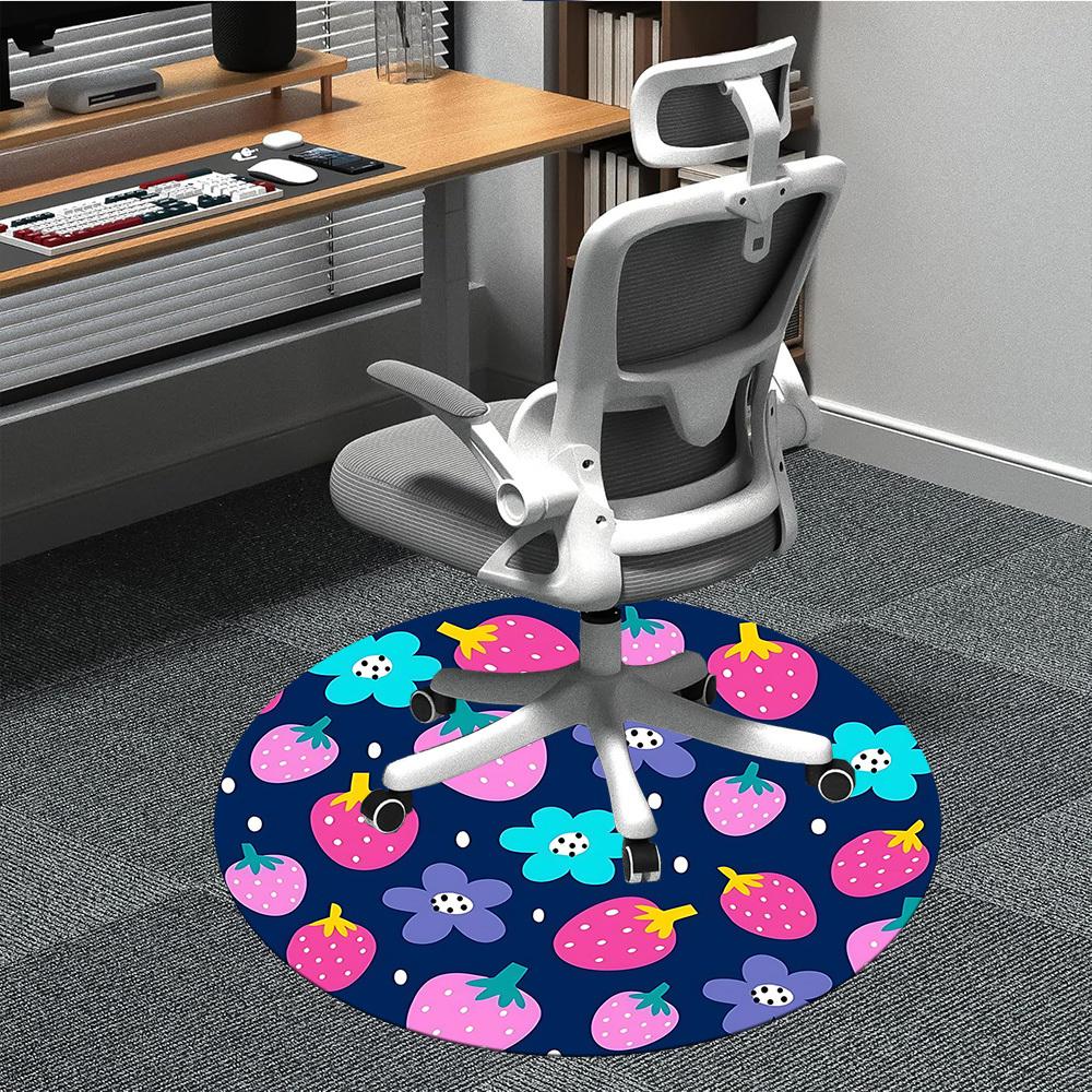 1pc Strawberry Floral Office Round Rug, Non-slip, Soft and Durable Office Rug for Interior Decoration, Perfect for Office,Decoration Yy260204074