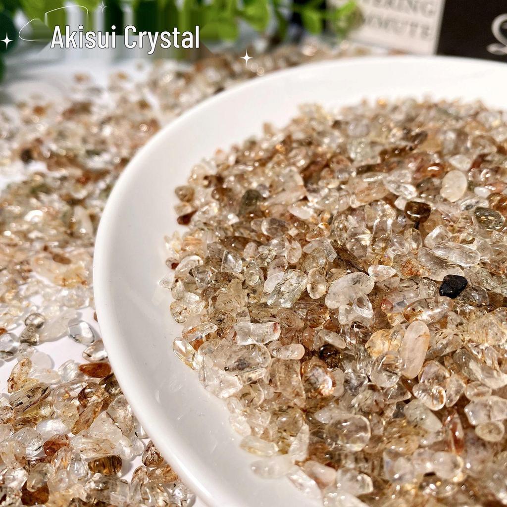Natural Red Copper Rutilated Quartz Crystal Stone for Purification, Fish Tank Decoration, and Buddha Offerings.