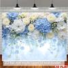 2D Romantic Floral Backdrop, Light Blue & White Flower Wall for Birthday Party Background Cloth