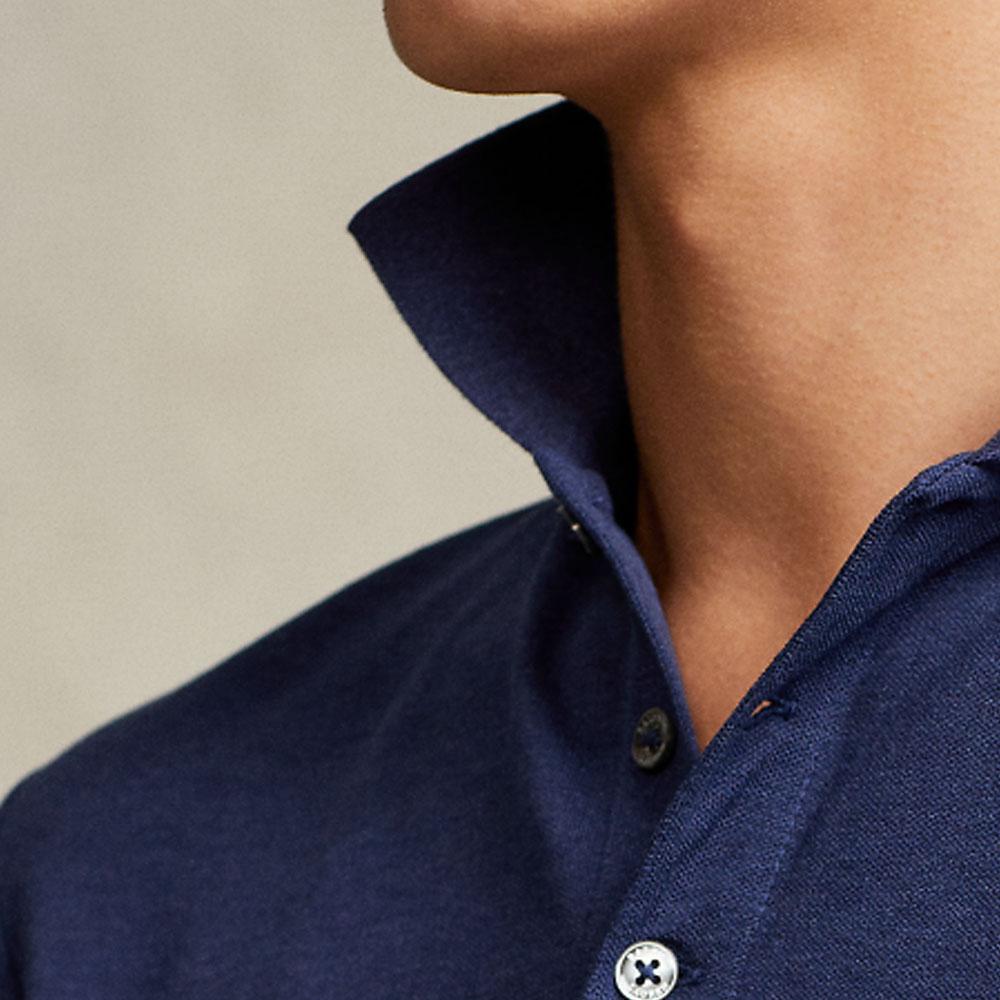 Polo Ralph Lauren Solid Logo Embroidered Slim Fit Long Sleeve Polo Shirt Men Tops Deep-Blue MNPOKNI16821472-410