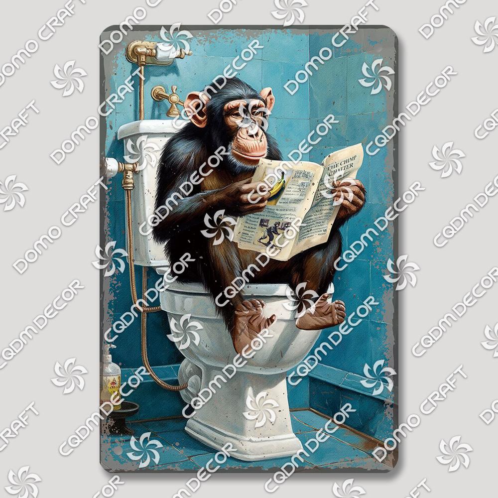 Funny Toilet Tin Sign Vintage Metal Poster Rabbit Raccoon Cat Dog Metal Plates Retro Wall Decor for Cafe Bathroom Home