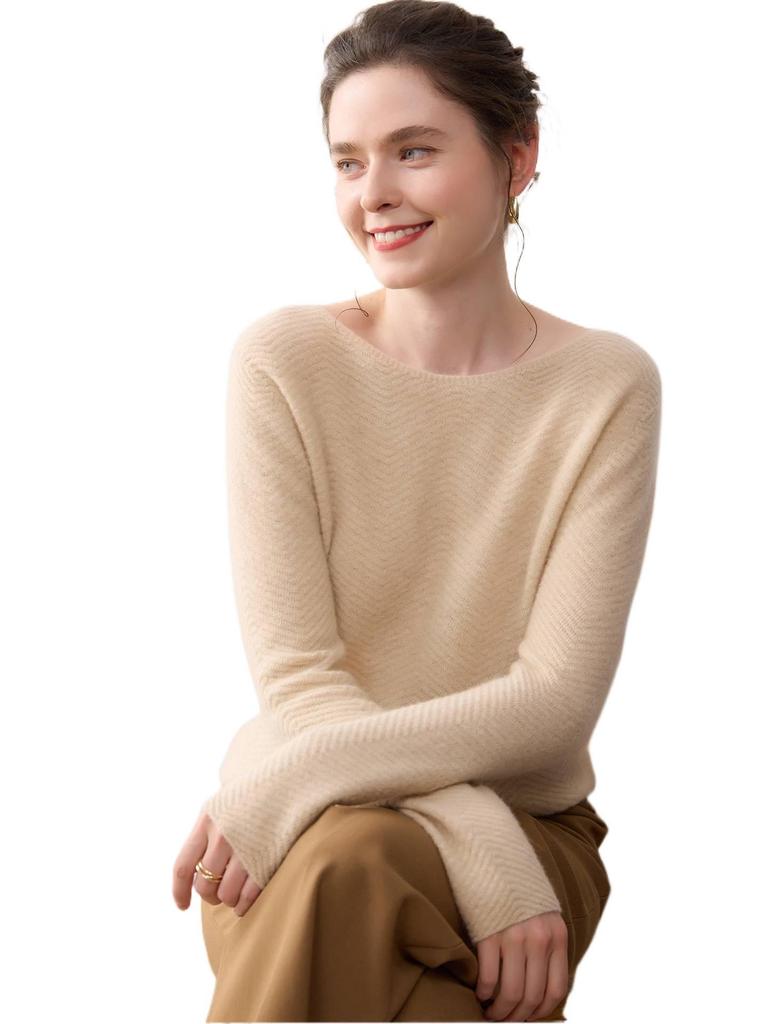 Women's 100% Cashmere One-Shoulder Pullover Sweater - Solid Color Warm Knit