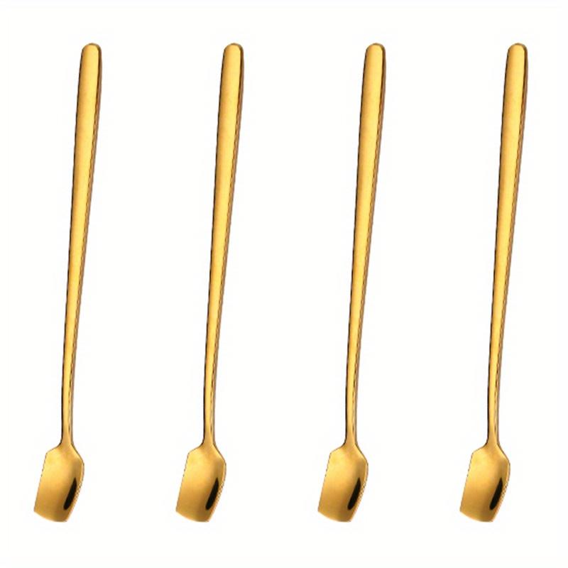 4 buc, set de linguri de desert reutilizabile din oțel inoxidabil cu mâner lung pentru uz casnic, restaurant și petreceri - perfect pentru înghețată, lapte și cafea