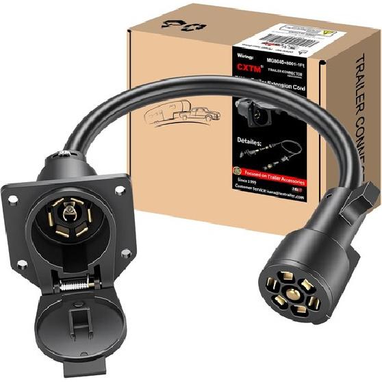 7 Way Trailer Extension Cable(1FT), 7 Pin Trailer Extension 1FT Extension Cable