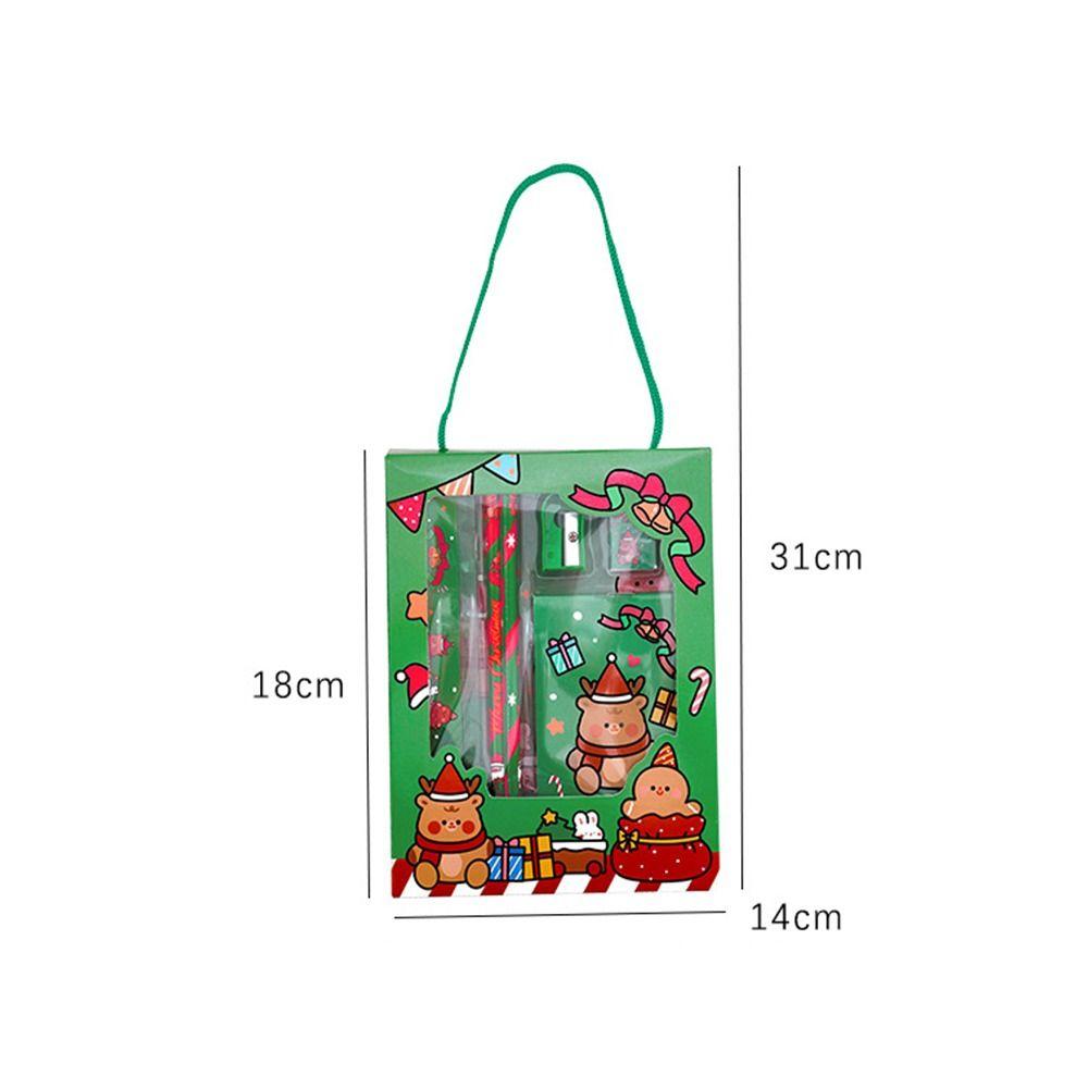 6Pcs/set Kawaii Sharpener Christmas Stationery Set Stationery Erasers Children's Pencils Handheld Study Stationery Set Christmas