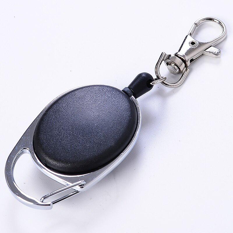 Buy Retractable Keychain Carabiner Oval Shape ABS Zinc Alloy Antilost Steel Rope Buckled Clip
