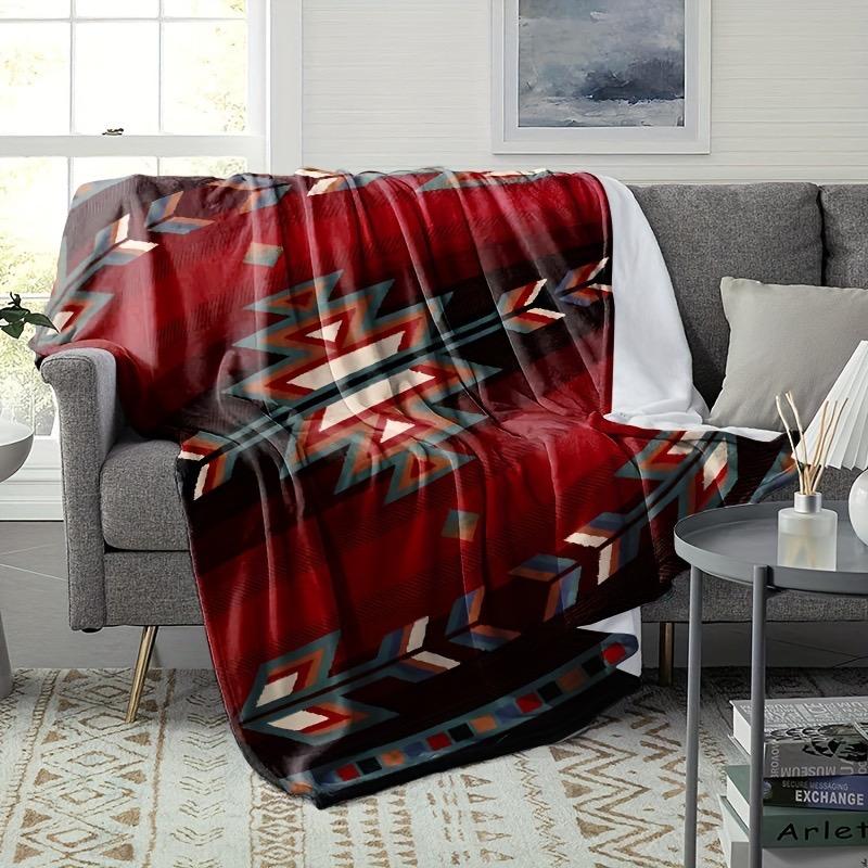 Plaid en flanelle à motif géométrique rouge d'inspiration bohème - Doux, réversible et durable pour toutes les saisons Parfait pour le canapé