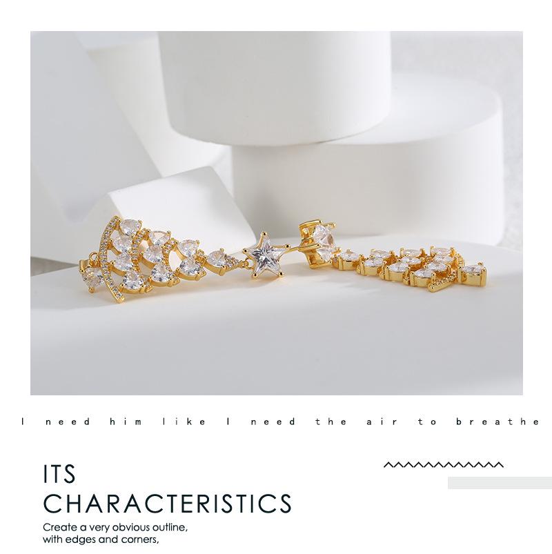 E0541 Boucles d'oreilles arbre de Noël haut de gamme pour femmes: Style Européen & Américain, Cuivre avec Zircon Plaqué Or