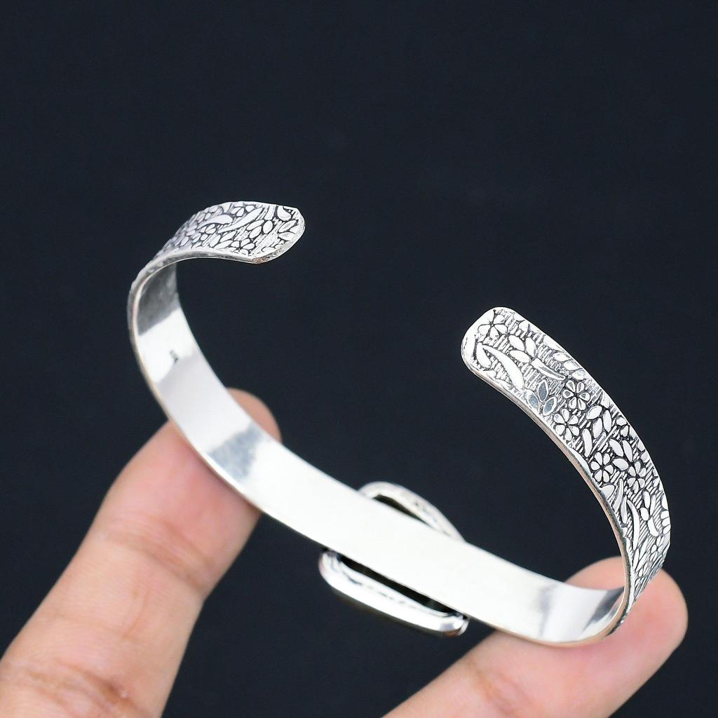 Trillion Landscape Jasper Gemstone Sterling Silver Wife Wedding Bangle Jewelry