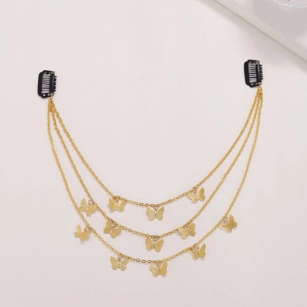 Europäischer und Amerikanischer Stil Damen Haaraccessoire Kette, Punk Retro Metall Schmetterling Mehrlagige Haarspange