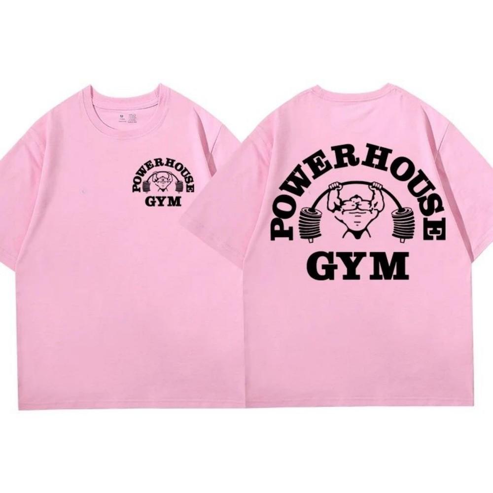 Powerhouse Gym Pattern T-shirt Men's Fun Breathable Round Neck T-shirt Outdoor Leisure Geek Fitness Retro Top
