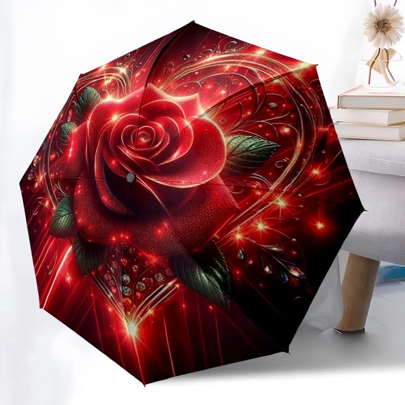 Schöner Roter Rosen-Regenschirm, Leicht und Tragbar, 8-Rippen-Eisenrahmen, Perfekt für Reisen im Freien, Wohnaccessoire, Weihnachtsgeschenk