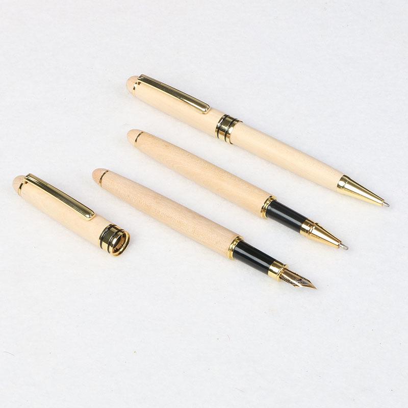Engraved Maple & Beech Wood Pen Set: Creative Ballpoint and Fountain Pen with Gift Box