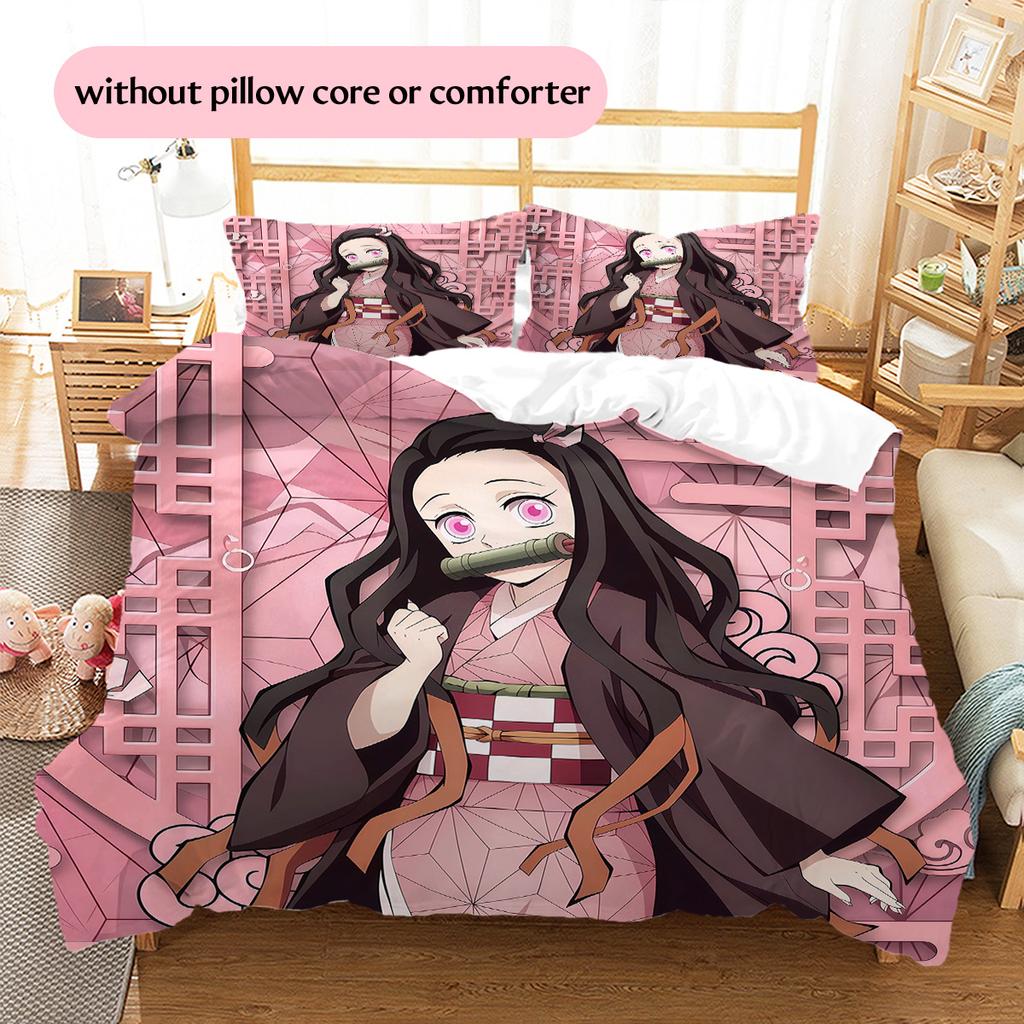 Nezuko Kamado Pattern Bedding Quilt Set Home Decoration Gift (1 * duvet cover + 2 * pillowcase without core)