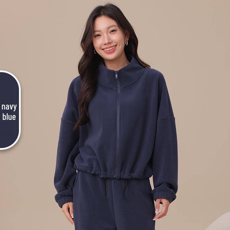 Women's Oreo Fleece Sports Jacket: Double-Sided, Velvet Thickened, Stand Collar, Loose Fit for Autumn/Winter Fitness & Casual Wear.