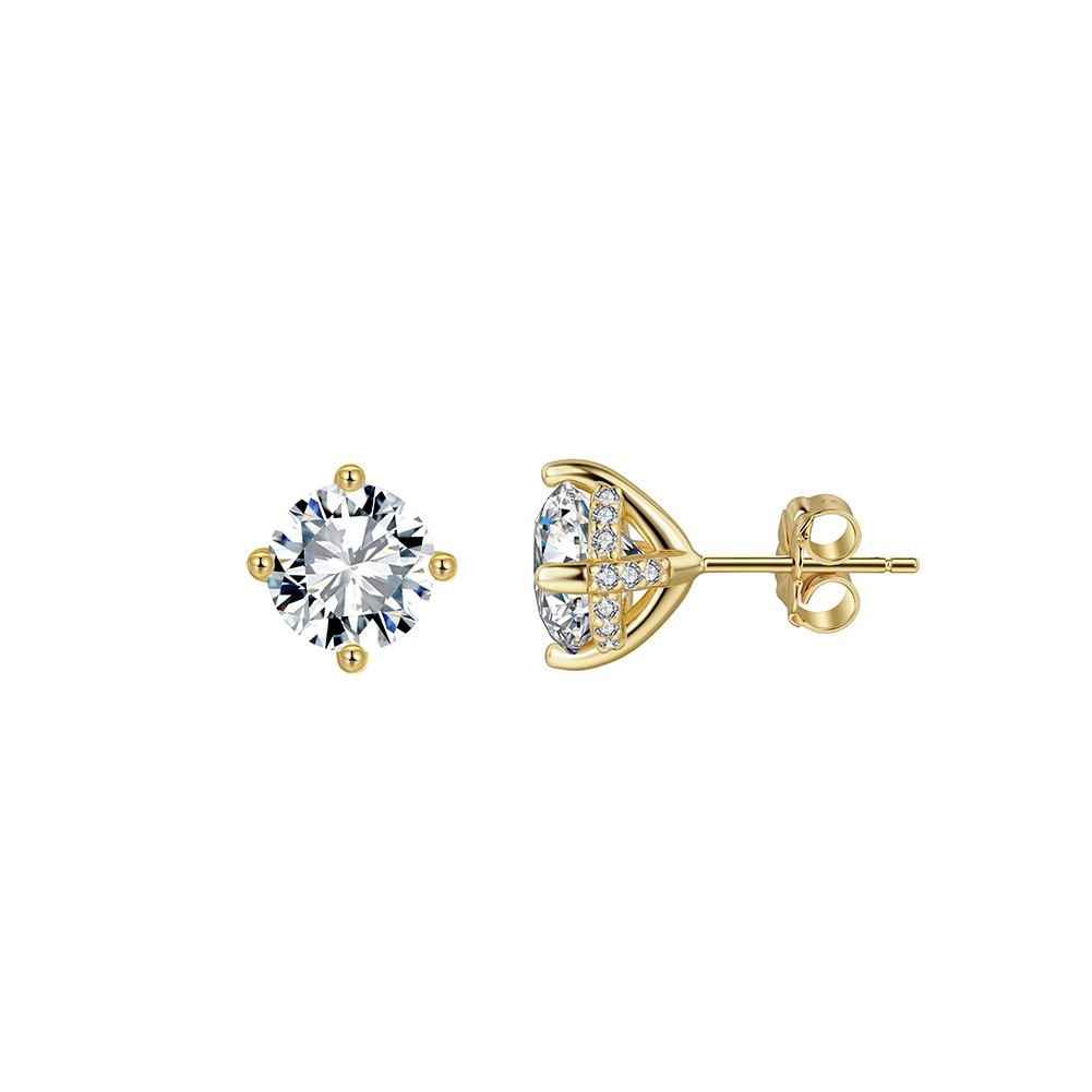 ORSA JEWELS S925 Silver Four Clawed Round Moissanite Earrings for Women Shiny D Color Moissanite Earrings Party Jewelry MOE10