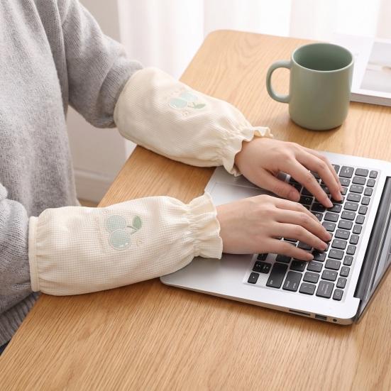 Cute Aesthetic Sleeve Covers Winter Stain Resistant Sleeves, Cherry Embroidery Print, Waffle Fabric Anti-dirty Arm Elastic Cuff Protectors for