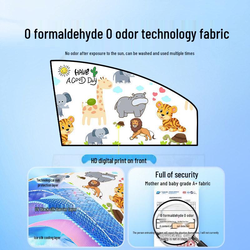 Children's Car Sunshade: Heat-Blocking, Retractable Magnetic Curtain with Cartoon Design for Baby Privacy