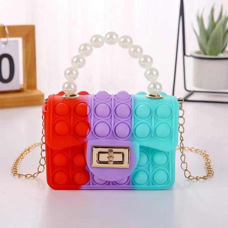 Silicone Love Bubble Jelly Bag, Popper Pressure Relieving Purse, Pop It Handbag With Faux Pearl Handle, Cute Chain Crossbody Bag