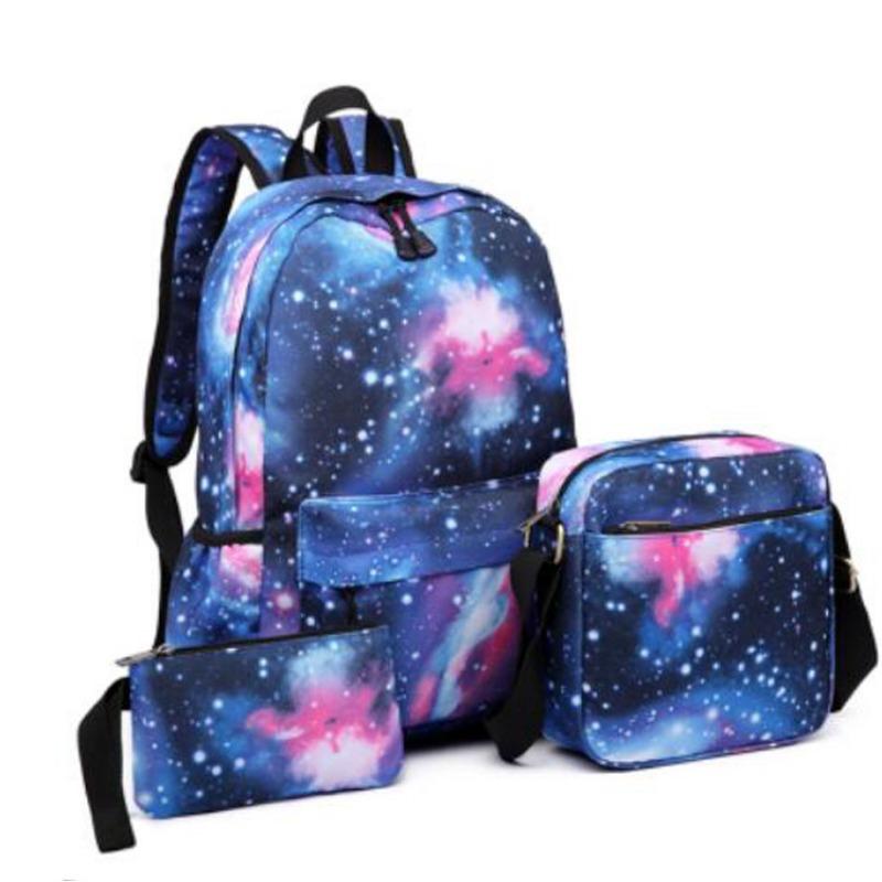 School bag casual backpack three-piece set canvas men's and women's star backpack fashion