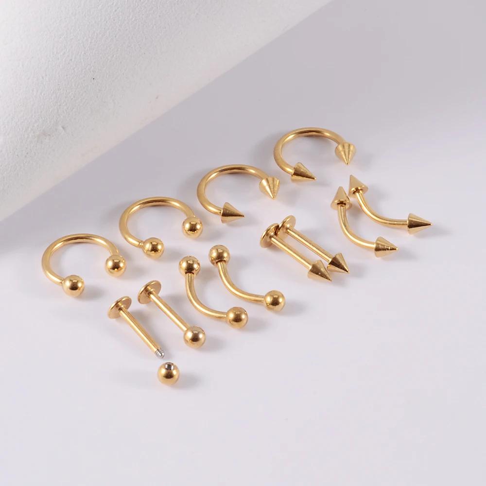 12pcs/Set Surgical Steel Silver Gold Plated Black Rainbow Ear Nose Eyebrow Labret Basic Piercing Jewelry Set 8mm
