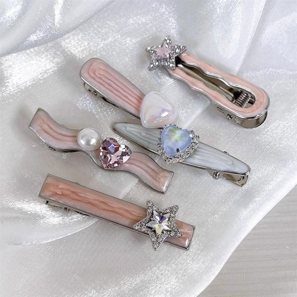5Pcs/Set Heart Shape Hairpins Sweet Galaxy Pink Barrettes Trendy Hair Clips  Women Girls