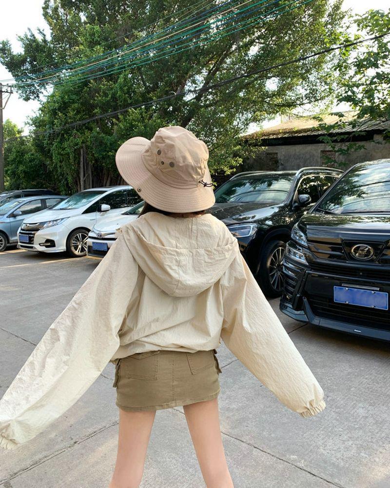 Women's Casual Sporty Long Sleeve Jacket - Spring Versatile Hooded Sun Protection Coat