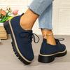 Women Plus Size Lace Up Mid Heel Loafers Round Toe British Style New Autumn Leather Shoes