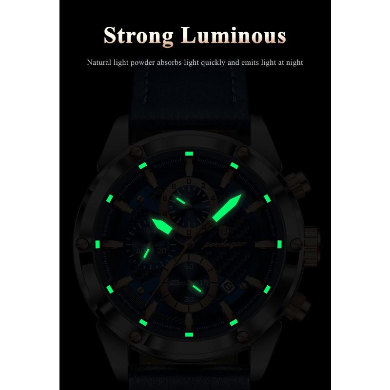 POEDAGAR Business Man Watch Waterproof Luminous Chronograph Date Original Watches for Men Leather Luxury Quartz Wristwatch