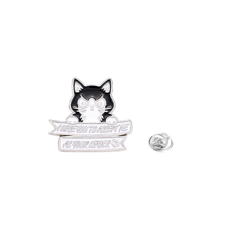 Cartoon Kitten Metal Brooch - Cute Black Cat with Gun