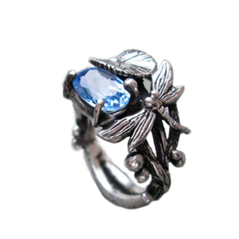 Accessories Dragonfly Lotus Ring Women'S Vintage Thai Silver Topaz Ring