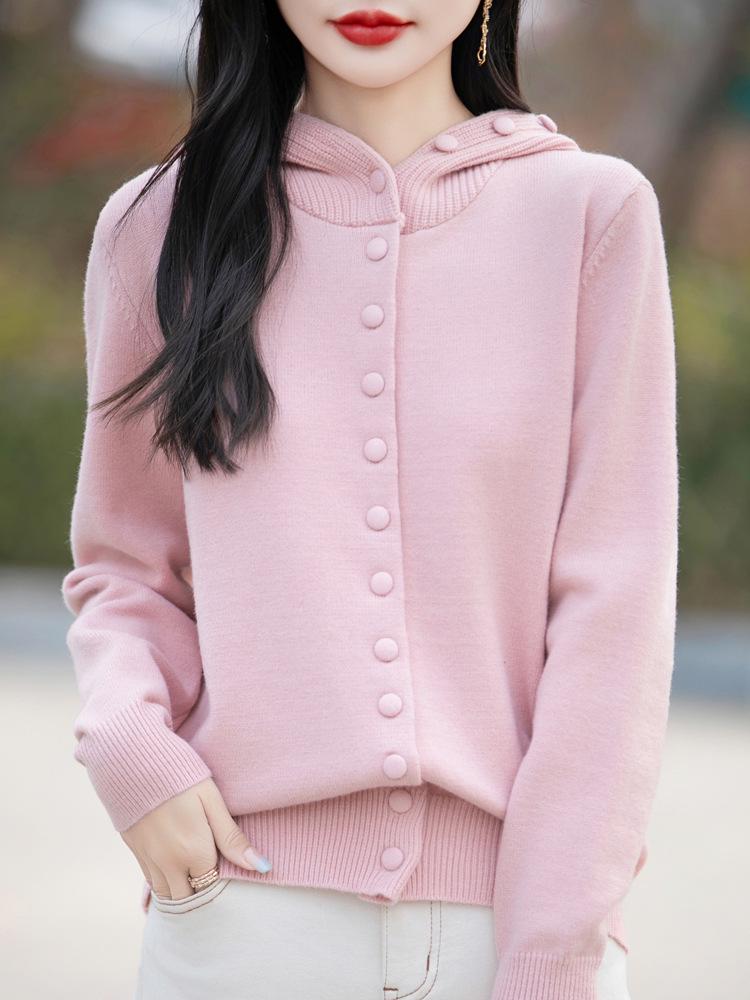 Women's Trendy Multi-Button Hooded Cardigan Sweater - Autumn/Winter Knit Outerwear, Loose & Stylish Ins Design