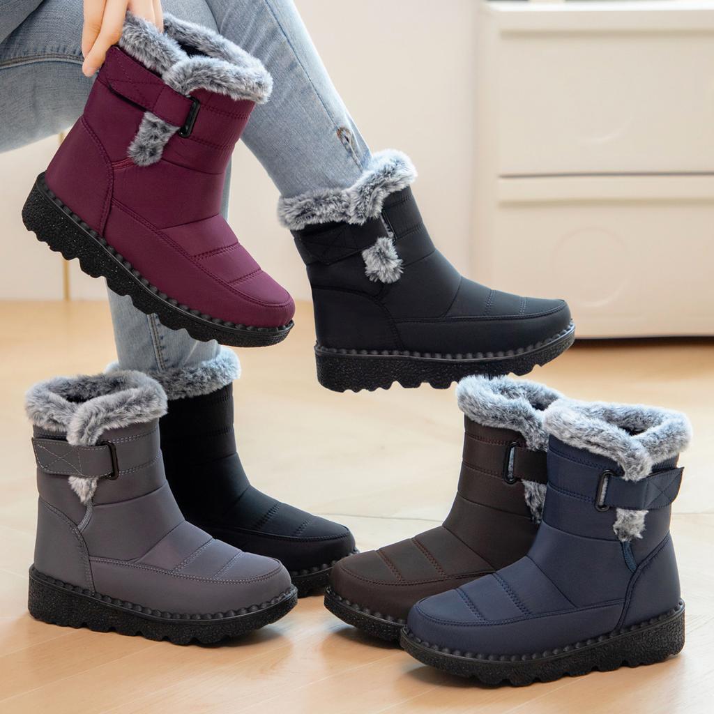 Women's Fashion Lightweight Height-enhancing Soft Sole Winter Warm Fur One Snow Boots Velvet Lined Non-slip Casual Sports Cotton Boots