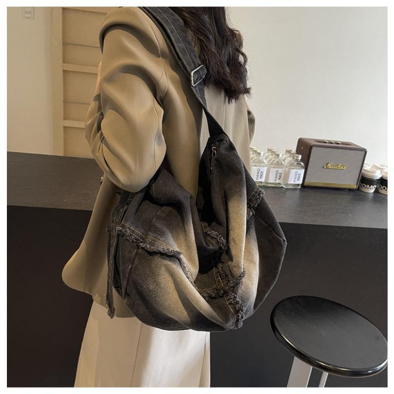 Large Capacity Denim Pillow Bag Women 2025 New Retro Casual Tote Bag