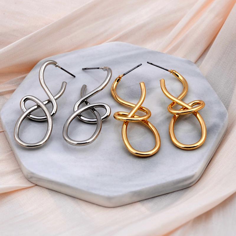 Vintage Twist Metal Knit Knot Statement Earrings for Women Party Golden Silver Irregular Drop Earrings European Jewelry