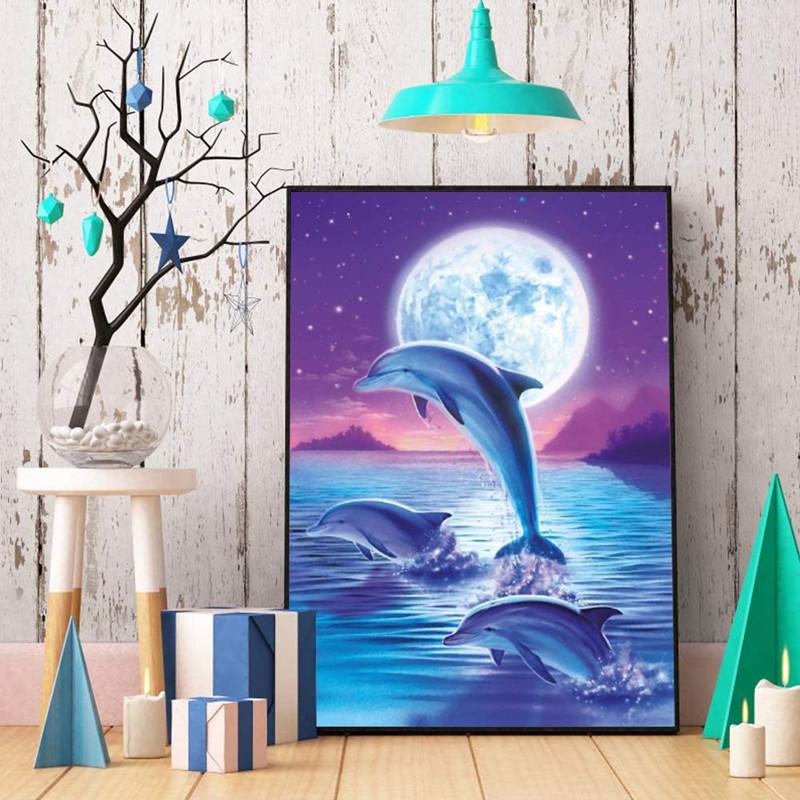 5D Diamond Painting Diy Round Diamond Full Diamond Living Room Bedroom Children'S Underwater World Dolphin Hanging Painting Nordic Wind Bright Diamond