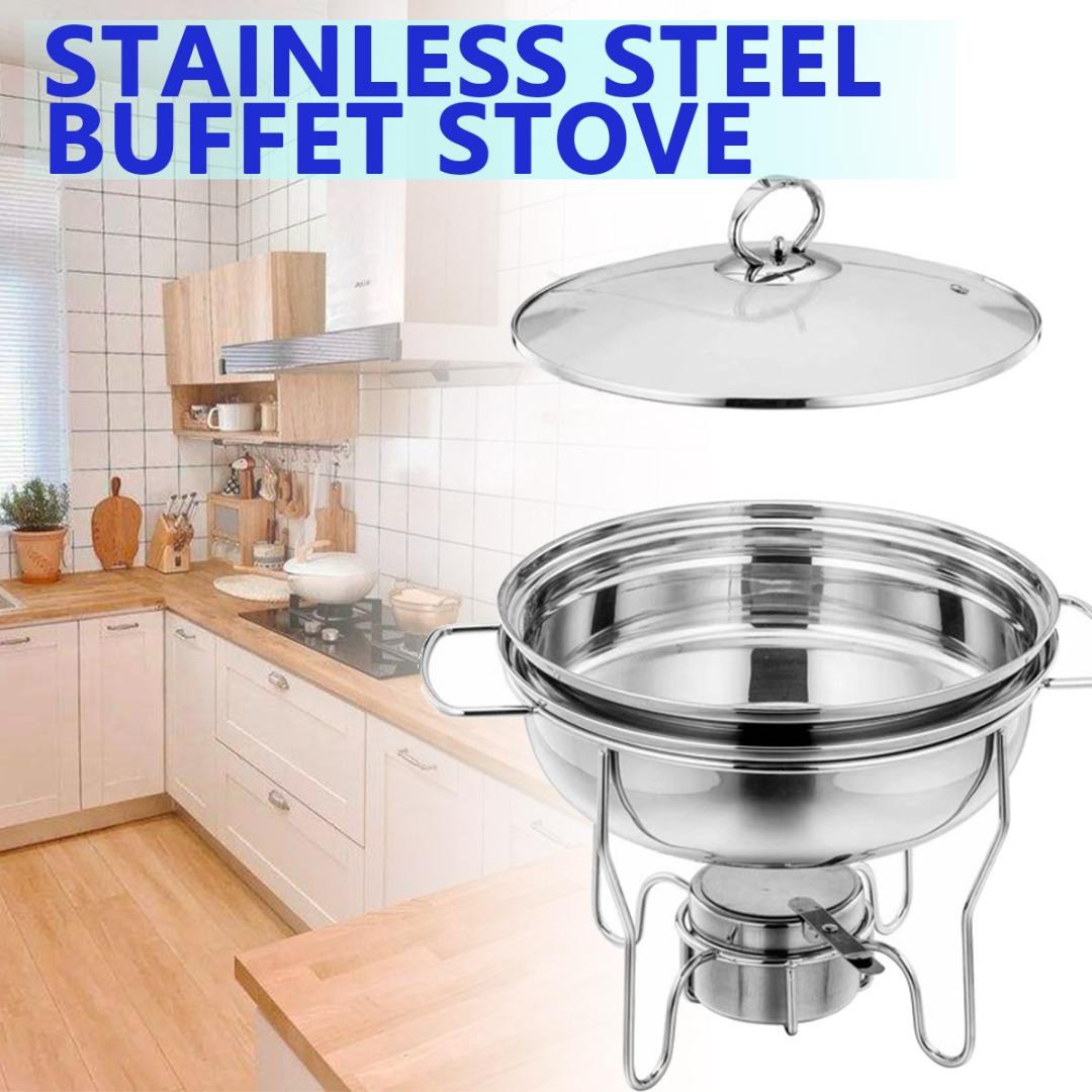 

PDTO Круглая жаровня из нержавеющей стали, набор подогревателей для шведского стола с держателем крышки, 4 л