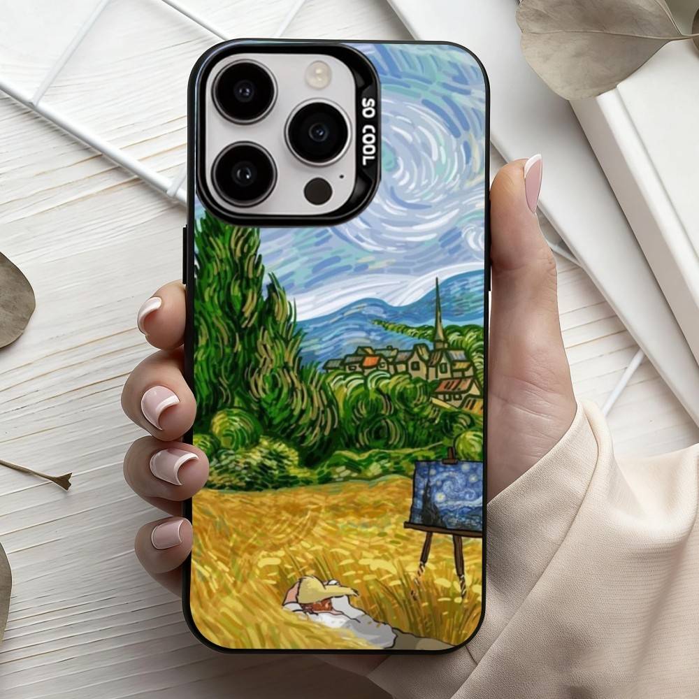 V-Van G-Gogh S-Sternenblumen Handyhülle Für iPhone17,16,15,14,13,12,11 Plus,Pro Max Schwarz Süßigkeiten Silber Beschichtete Hülle