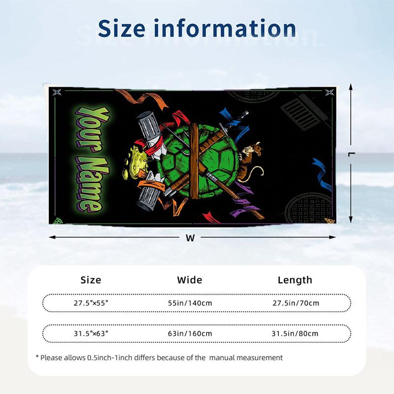 Teenage Mutant Ninja Turtles Beach Towel, Personalized Custom Text, Quick Dry Soft Large Towel For Swimming Pool Travel