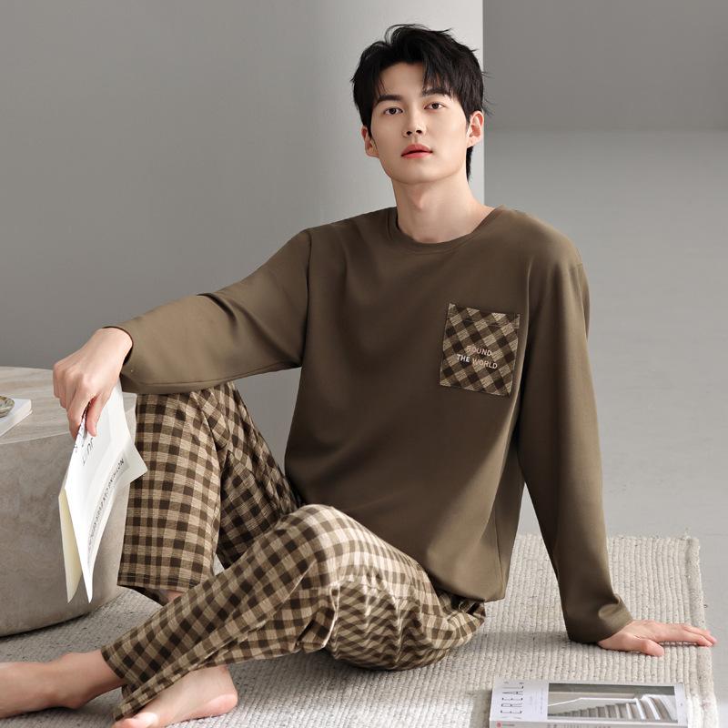 Pajamas Men'S Spring And Autumn Autumn Cotton Long Sleeve Autumn Casual Pullover Large Size Men'S Loungewear Set