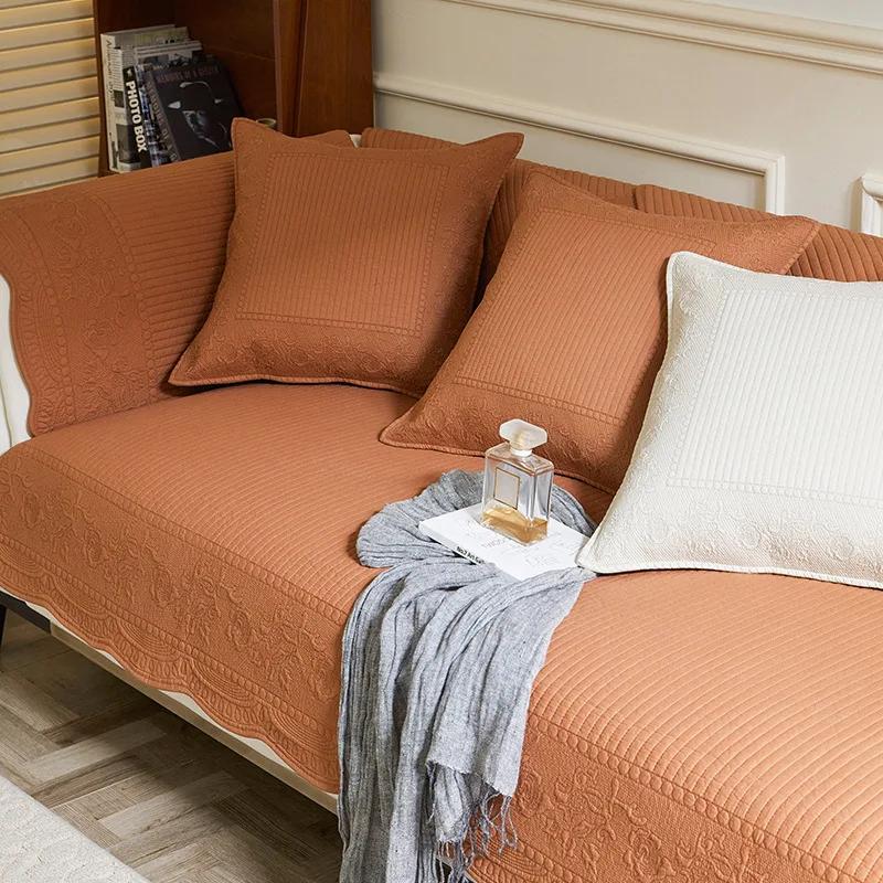 

Вышитая хлопковая подушка для дивана, универсальная нескользящая хлопковая ткань на четыре сезона, чехол для дивана для гостиной 70x70