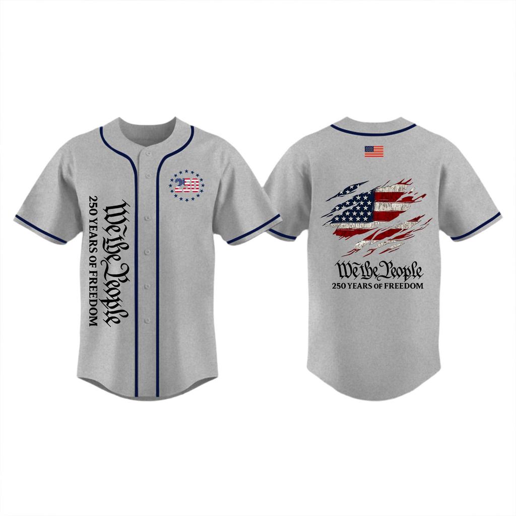 Unisex Baseball Jersey Lightweight Athletic Top Independence Day Print Full Sleeve Casual Shirt Suitable for Outdoor Sports and Daily Wear