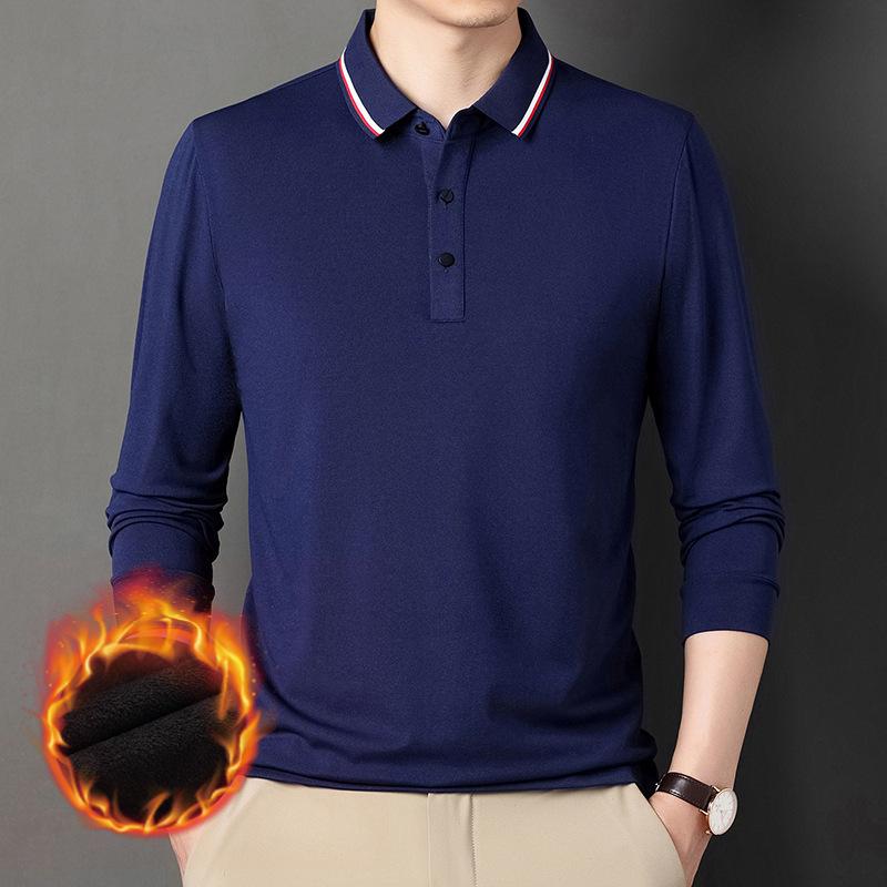 New Men's Polo Shirt Plus Velvet Thickening Long-sleeved T-shirt Men's Simple Business Youth Loose Large Size Dad Wear