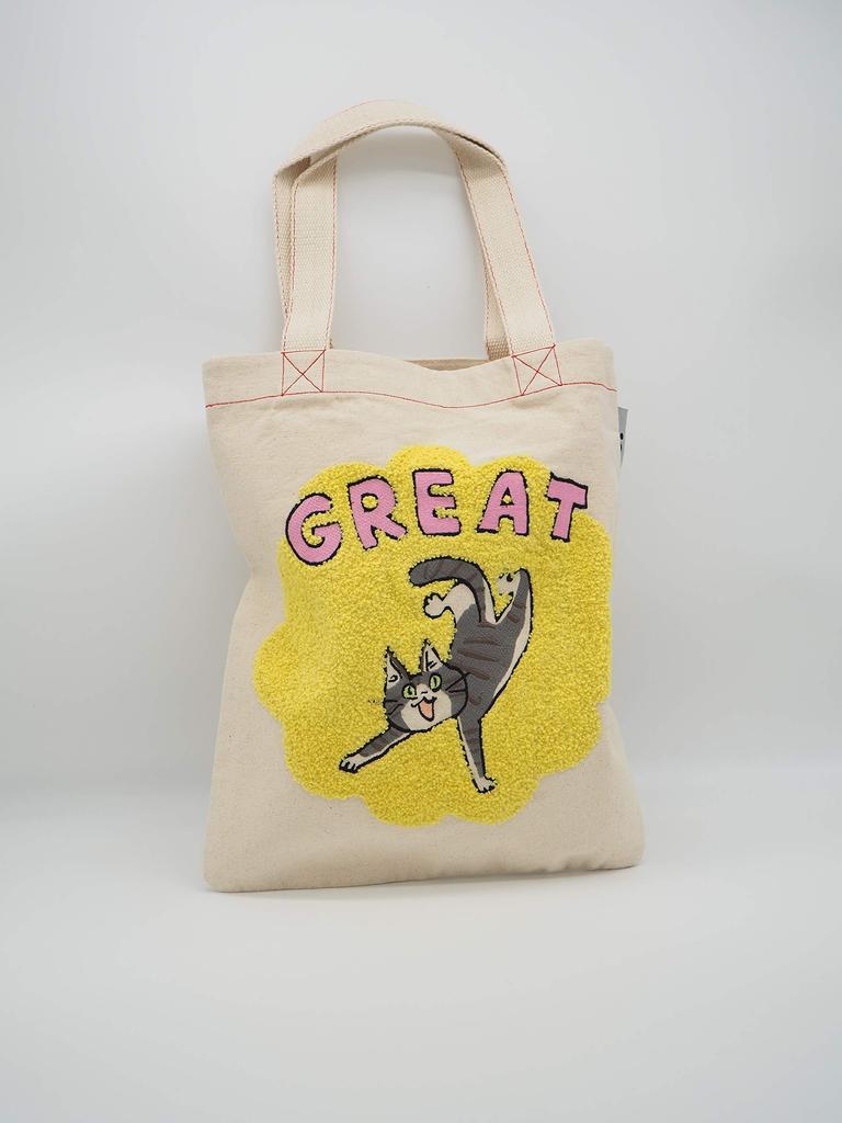 Kumamine Embroidered Tote Bag, Telephone Cat, GREAT