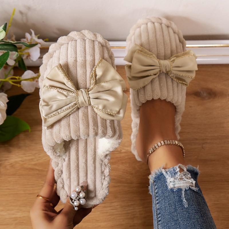 Large size bow home flat cotton slippers women's spring and autumn new comfortable fashion holiday style bag head slippers women